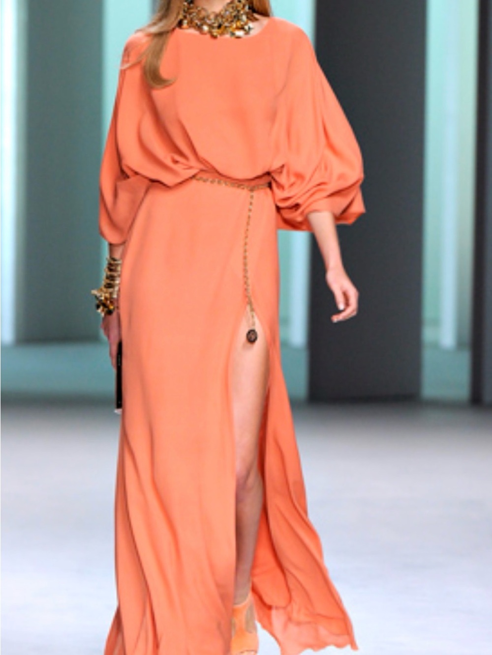 🧡 ELIE SAAB Runway Maxi Skirt peach open front slit